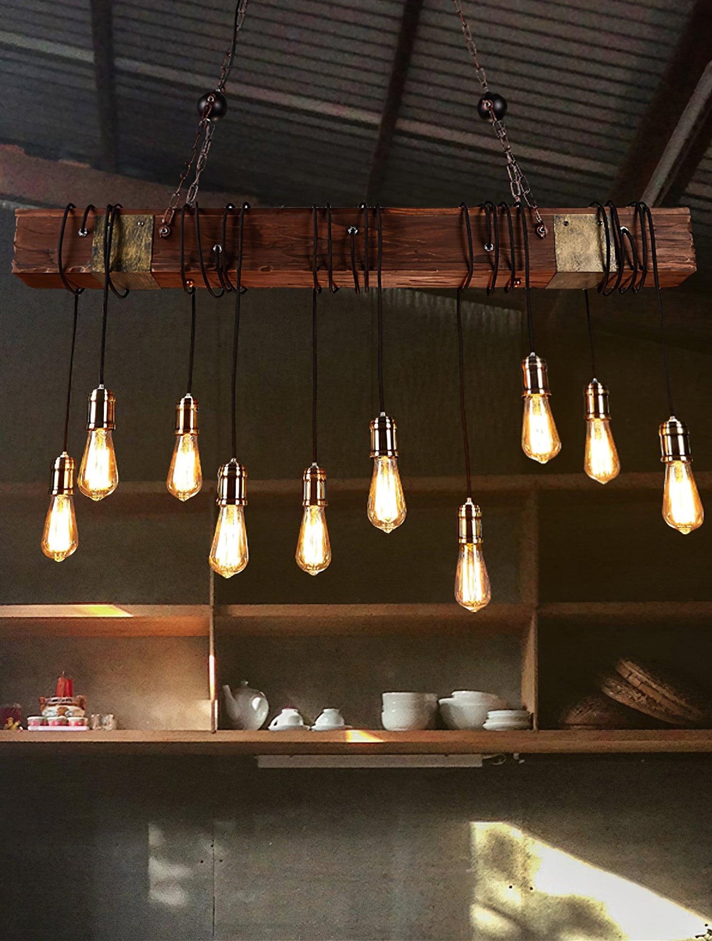 Wood Hanging Multi Gasolier Chandelier