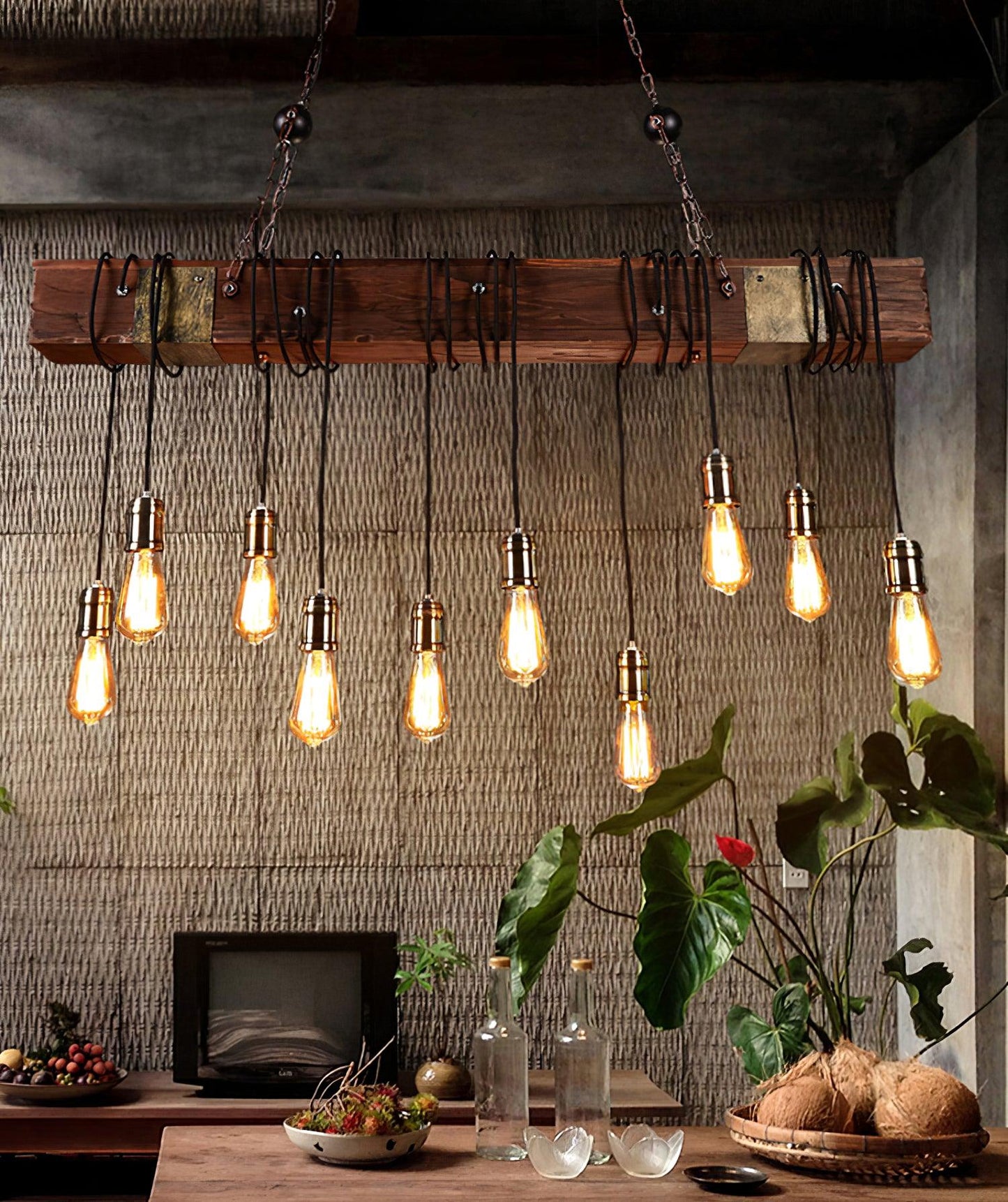 Wood Hanging Multi Gasolier Chandelier