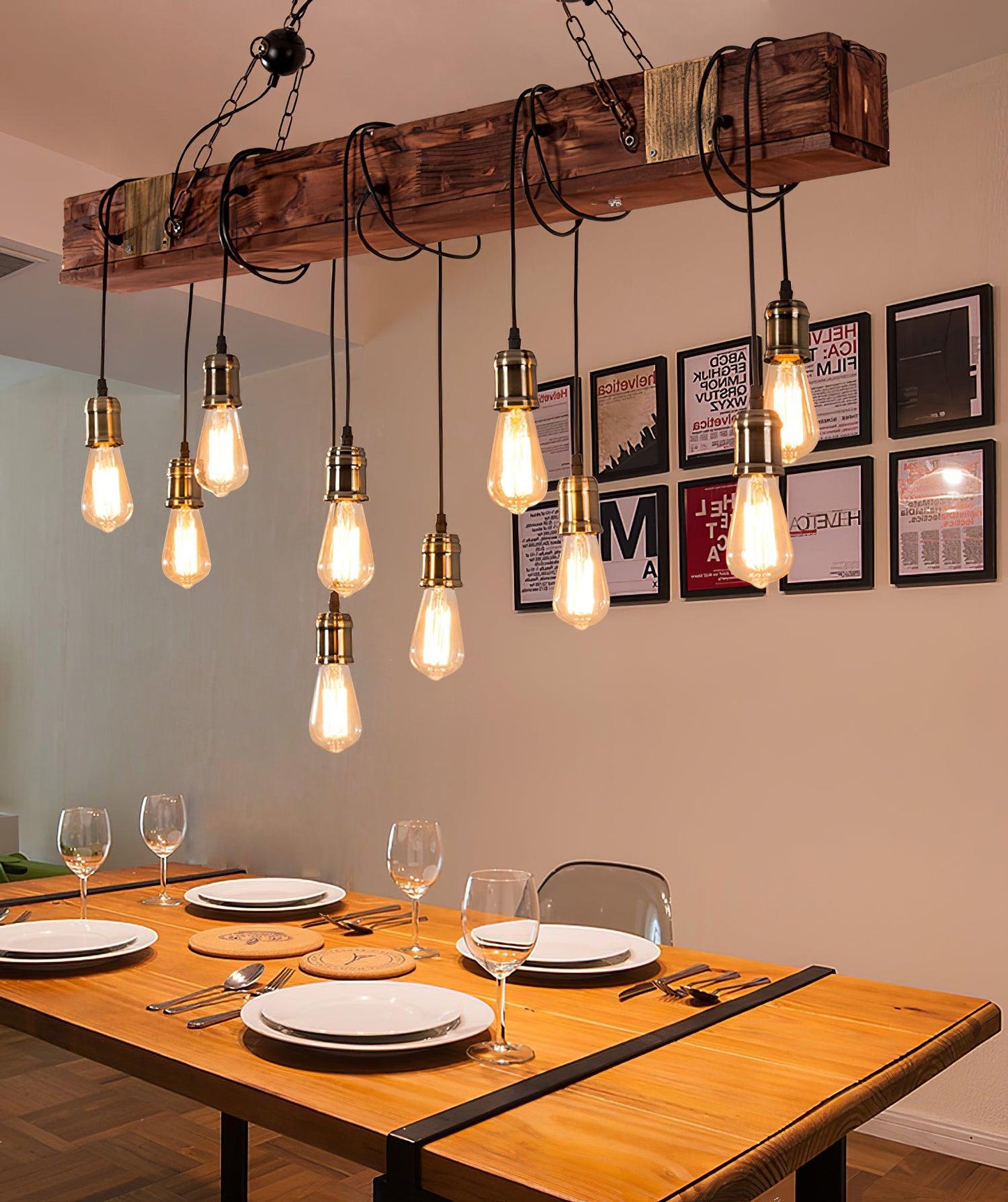Wood Hanging Multi Gasolier Chandelier