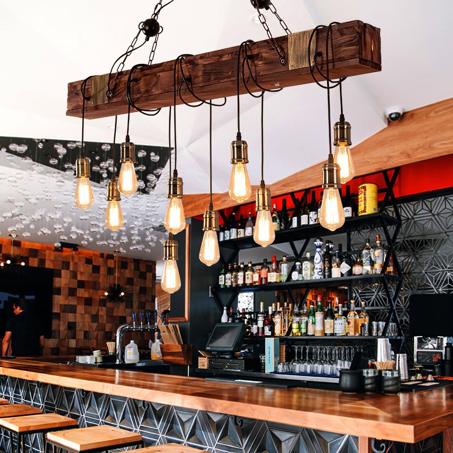 Wood Hanging Multi Gasolier Chandelier