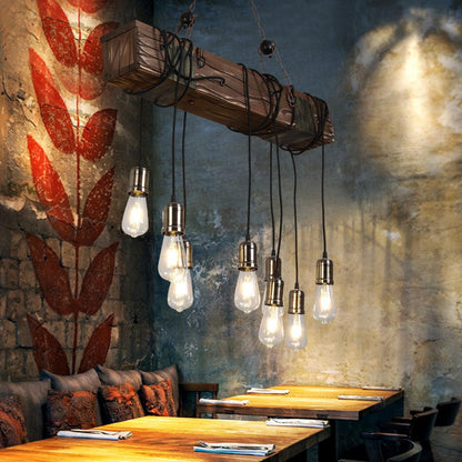 Wood Hanging Multi Gasolier Chandelier