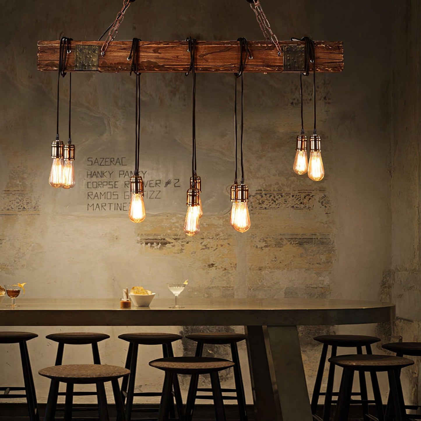 Wood Hanging Multi Gasolier Chandelier