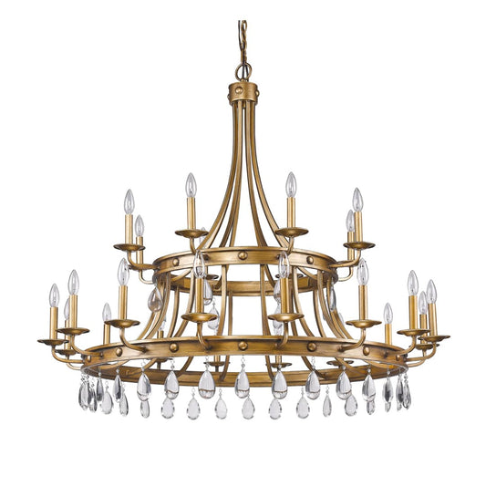 Krista 24 Light 48" Wide 2 Tier Chandelier with Crystal Accents and Studded Antique Gold Bands