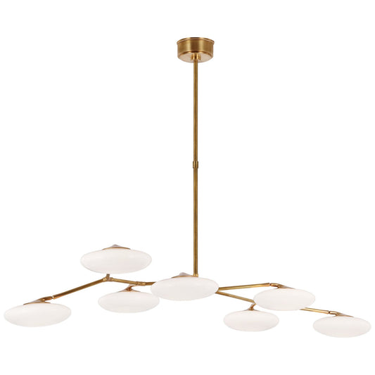 Champalimaud Brindille XL Articulating Linear Chandelier in Soft Brass with White Glass Ceiling Light W61.25" x 30"