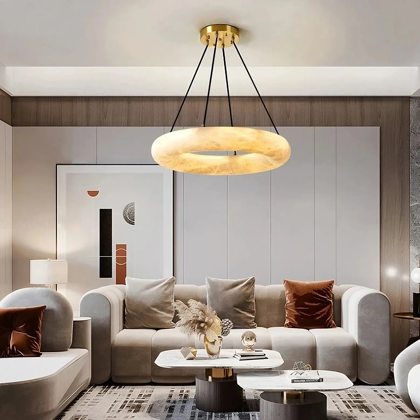 20" Natural Marble Wheel Chandelier