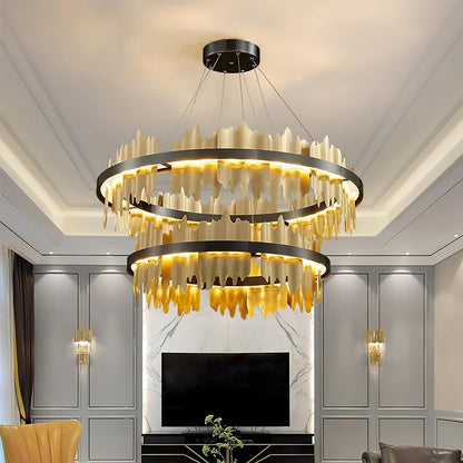 Nera 2-Tier Brushed Brass Modern Chandelier