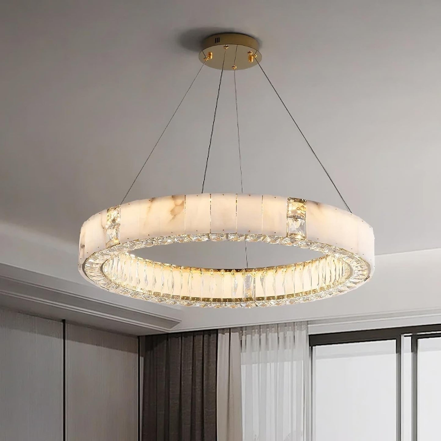 Natural Marble & Crystal Modern Ceiling Light Fixture