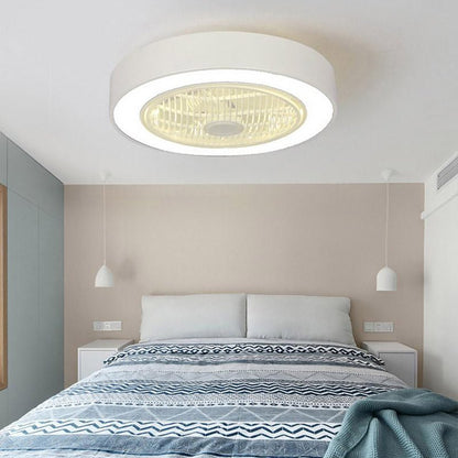 Compact Round Iron Modernized Flush Mount Bladeless Ceiling Fan With LED Lights