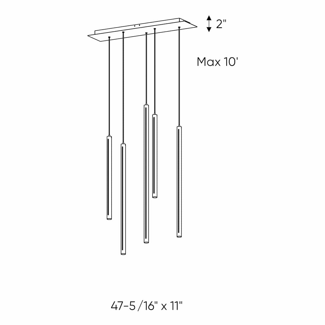 47" Wide 5 Light LED Linear Pendant