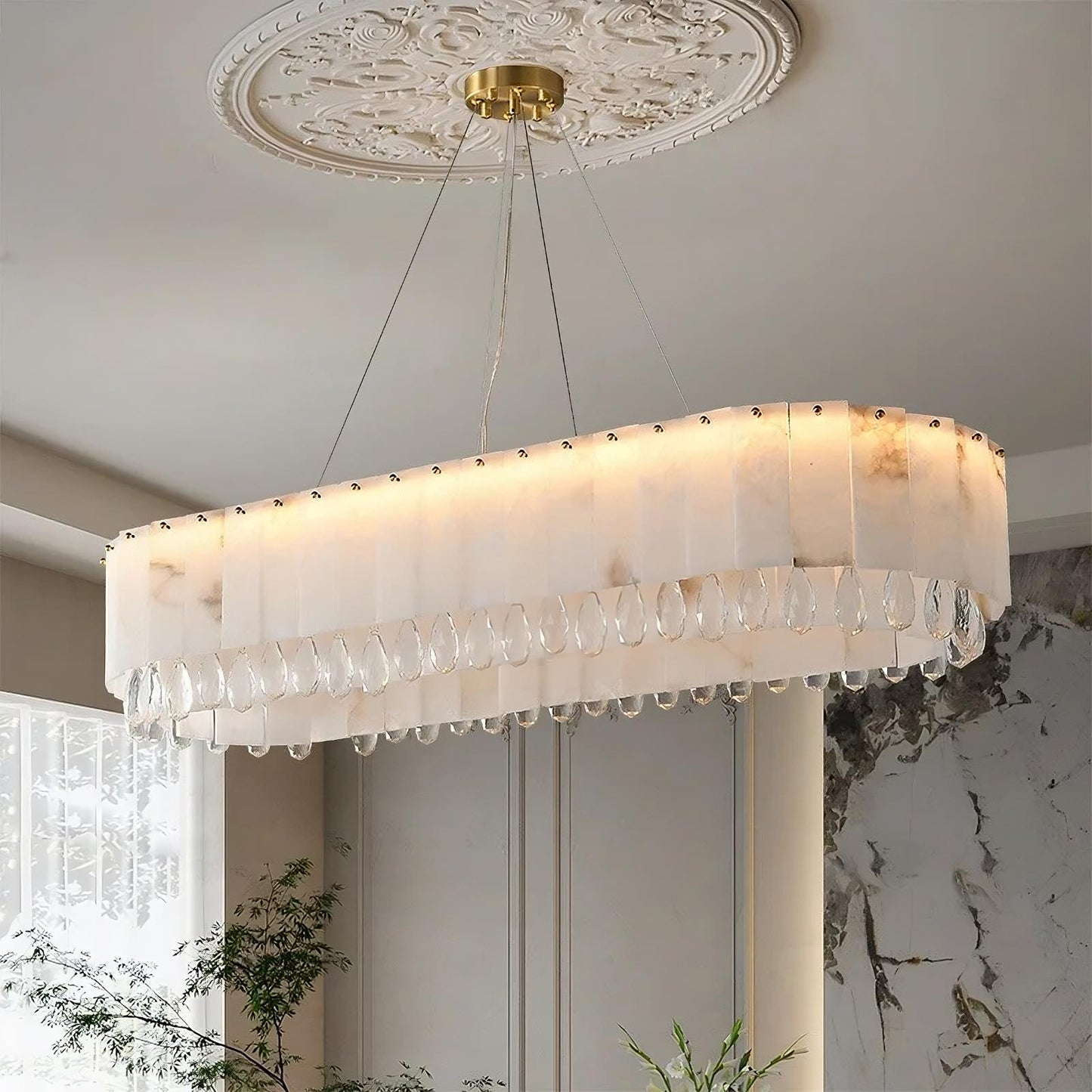 Natural Marble & Crystal Dining Room Chandelier
