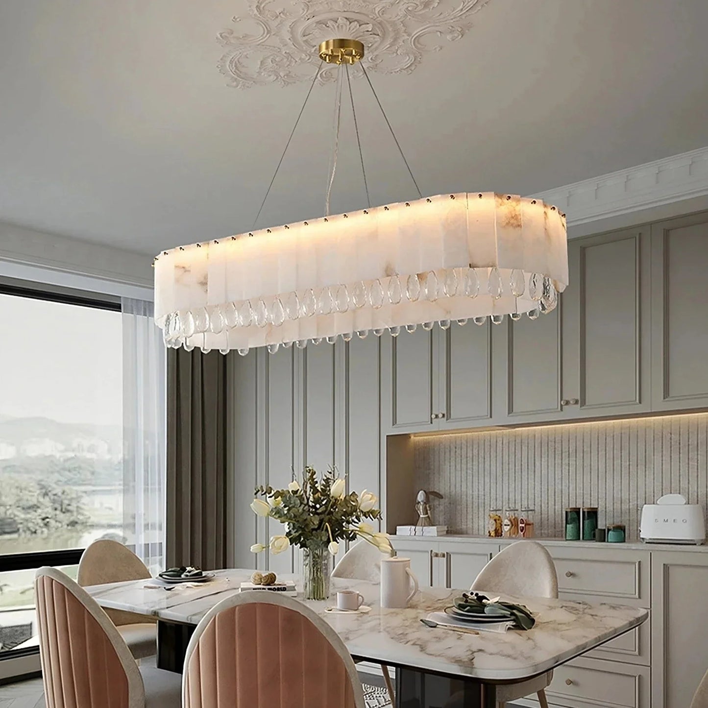 Natural Marble & Crystal Dining Room Chandelier