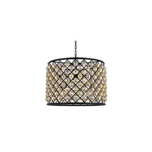 Madison 8 Light 28" Wide Crystal Drum Chandelier with Golden Teak Royal Cut Crystals