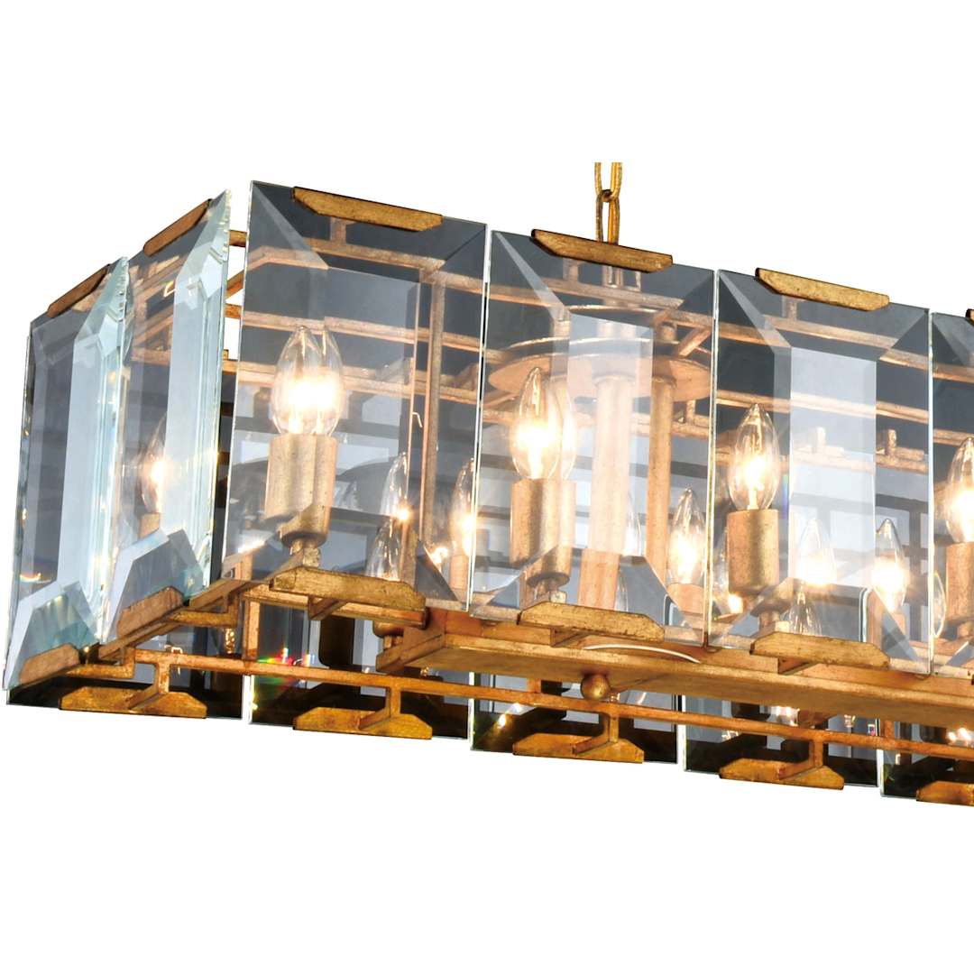 Monaco 18 Light 62" Linear Style Chandelier with Emerald Cut Glass Panels