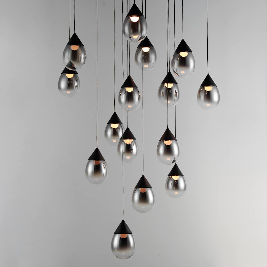 Dewdrop 34" Wide LED Multi Light Pendant with Smoke Shades