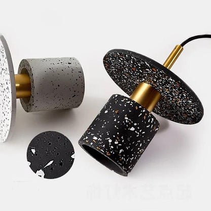 Terrazzo-Inspired Cement Cylinder LED Pendant Lights Modern Island Lighting