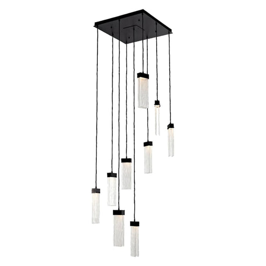 Parallel 26" Wide Artisan Crafted LED 9 Light Pendant with Hand Textured Glass