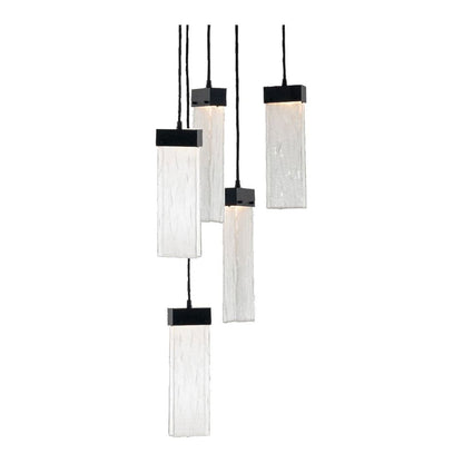 Parallel 19" Wide Artisan Crafted LED 5 Light Pendant with Hand Textured Glass