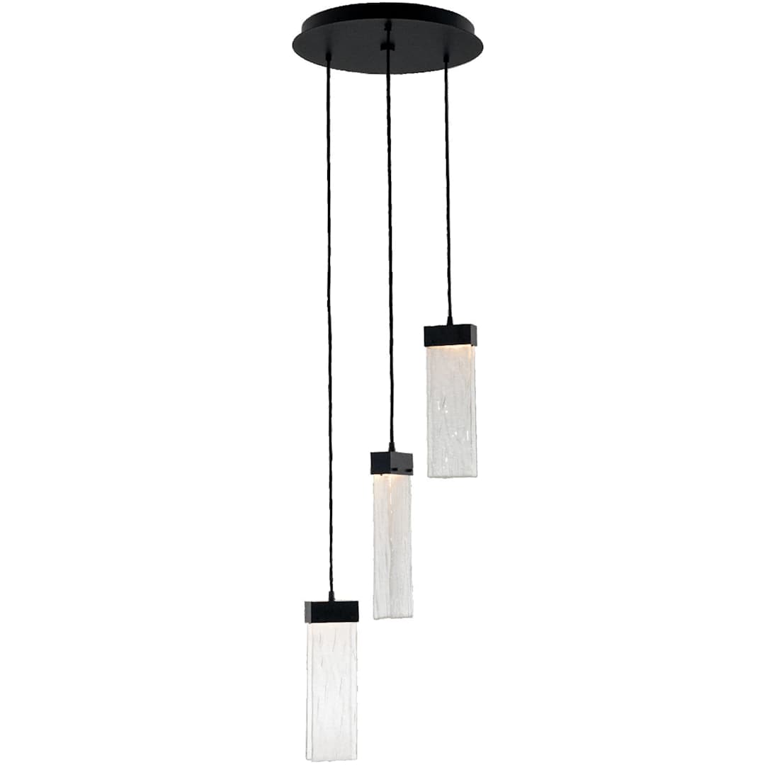 Parallel 17" Wide Artisan Crafted LED 3 Light Pendant with Hand Textured Glass