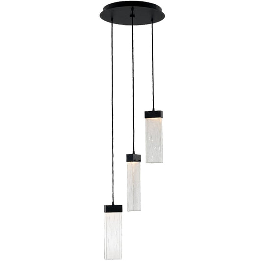 Parallel 17" Wide Artisan Crafted LED 3 Light Pendant with Hand Textured Glass