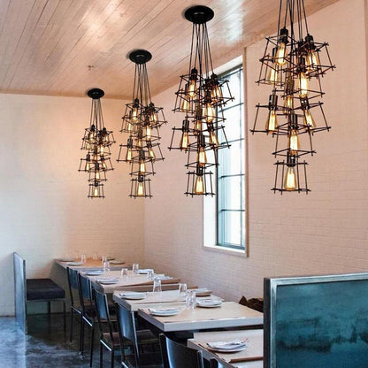 Square Metal Lantern Design LED Black Industrial Pendant Lighting Chandeliers