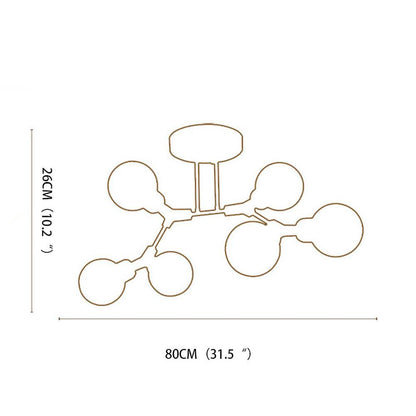 Linear Sputnik Semi-Flush Mount Light with 6 White Opal Glass Shades  31'' Dia