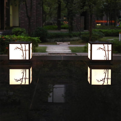 Square Bamboo Pattern Waterproof LED Modern Solar Lights Outdoor Pillar Lamp