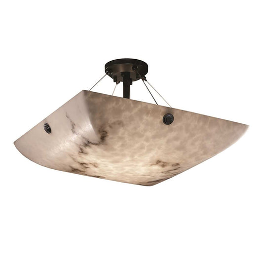 LumenAria 36" Wide Integrated 3000K LED Semi-Flush Bowl Ceiling Fixture with Faux Alabaster Resin Shade