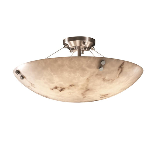 LumenAria 36" Wide Integrated 3000K LED Semi-Flush Bowl Ceiling Fixture with Faux Alabaster Resin Shade