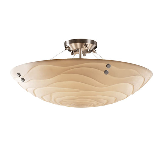 Porcelina 51" Wide LED Round Semi-Flush Bowl Ceiling Fixture with Waves Shade and Cylindrical Finials