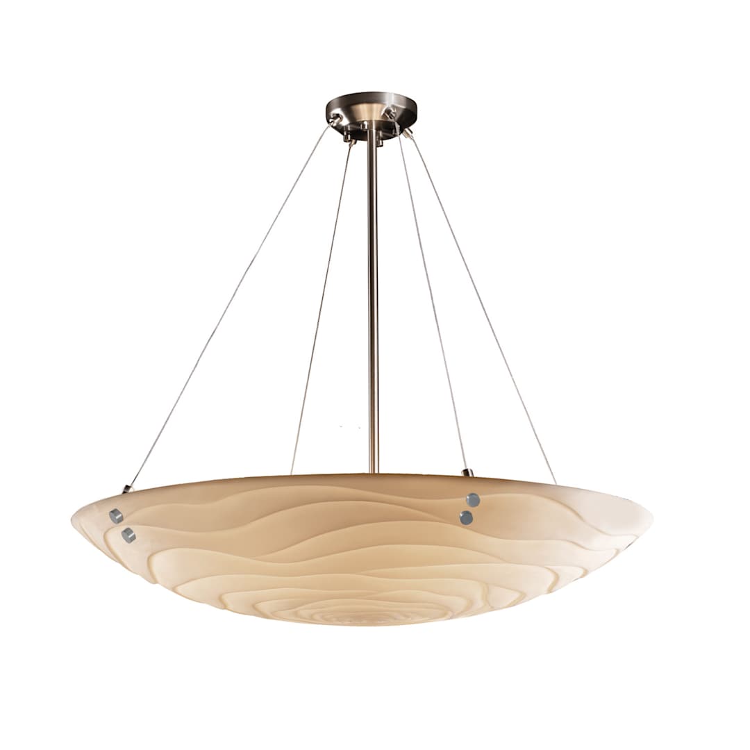 Porcelina 8 Light 51" Wide Round Pendant with Waves Shades and Cylindrical Finials