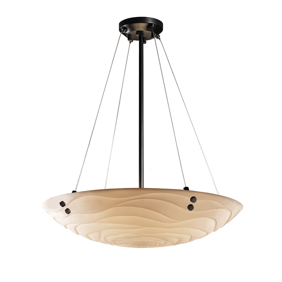 Porcelina 12 Light 63" Wide Round Pendant with Waves Shades and Cylindrical Finials