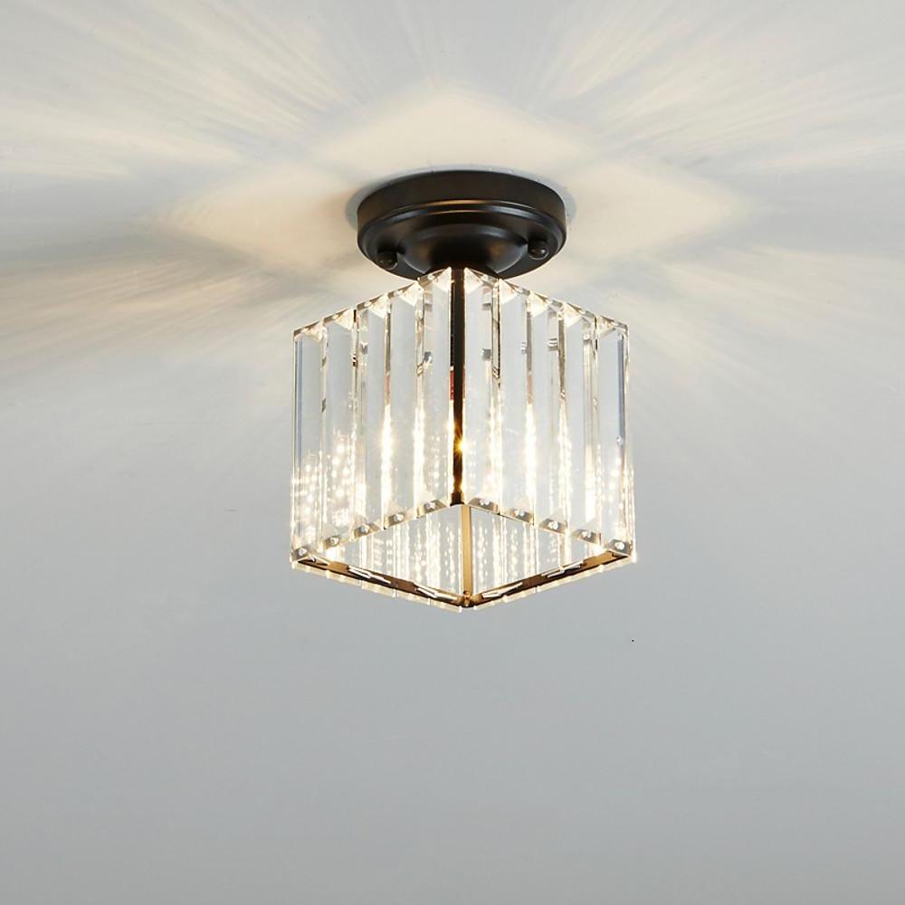 Modern Crystal Metal Industrial LED Flush Mount Ceiling Light for Hallway Entryway