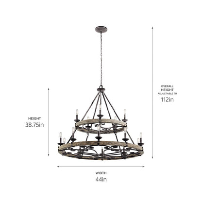 Taulbee 15 Light 44" Wide 2 Tier Ring Chandelier