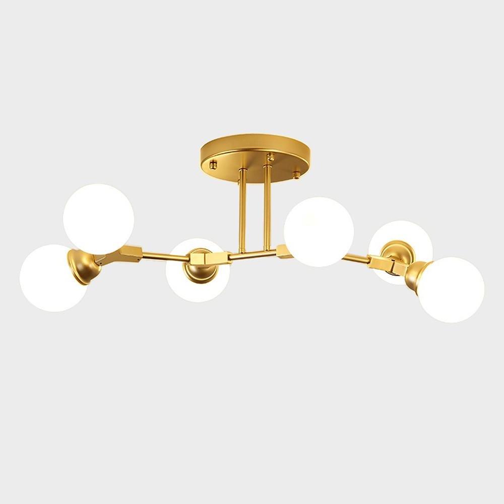 Linear Sputnik Semi-Flush Mount Light with 6 White Opal Glass Shades  31'' Dia