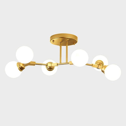 Linear Sputnik Semi-Flush Mount Light with 6 White Opal Glass Shades  31'' Dia