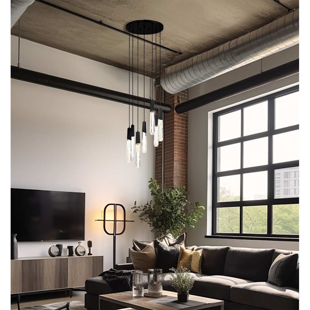 Drifting Droplets 7 Light 20" Wide LED Crystal Multi Light Pendant with Rock Crystallite