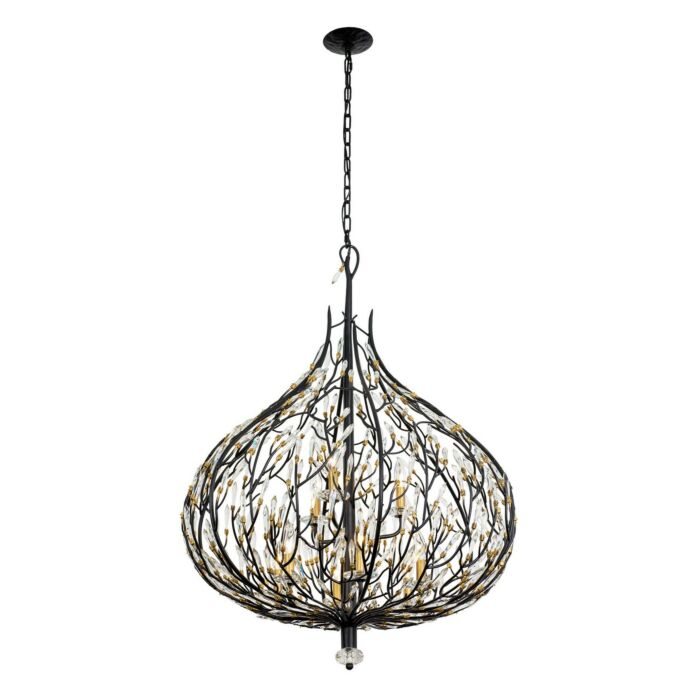 Bask 9-Light Pendant in Matte Black with French Gold