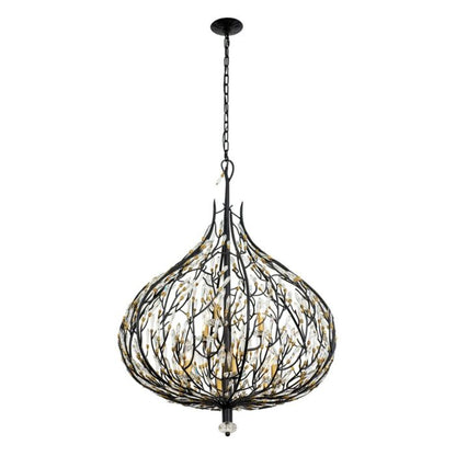 Bask 9-Light Pendant in Matte Black with French Gold