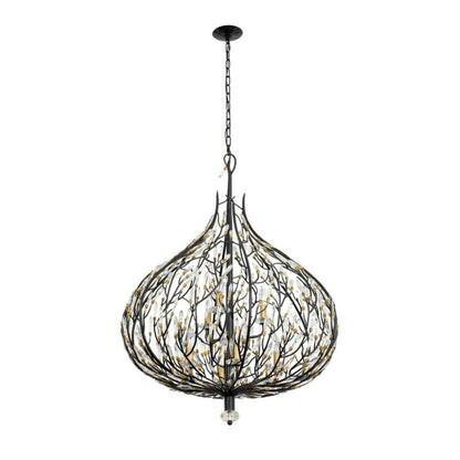 Bask 9-Light Pendant in Matte Black with French Gold