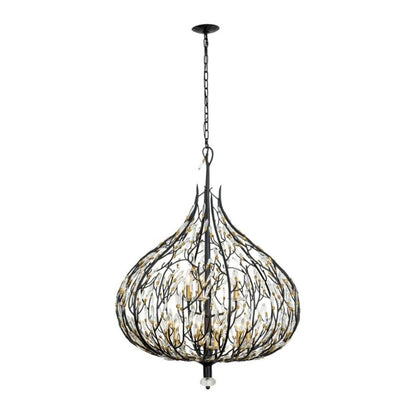 Bask 9-Light Pendant in Matte Black with French Gold