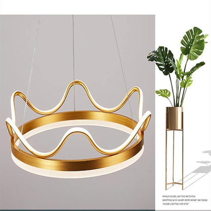Dimmable Round LED Ring Chandelier Crown Design Modern Aluminum & Acrylic Pendant Light for Living Room