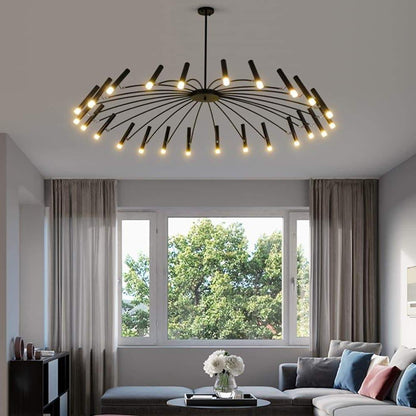 Modern 24-light Streamlined Round Chandelier - 24 LED Bulbs, 63'' Dia, Adjustable Height, Black Finish