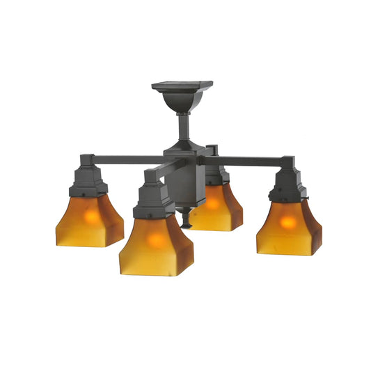 22" W Bungalow Frosted Amber 4 Light Chandelier