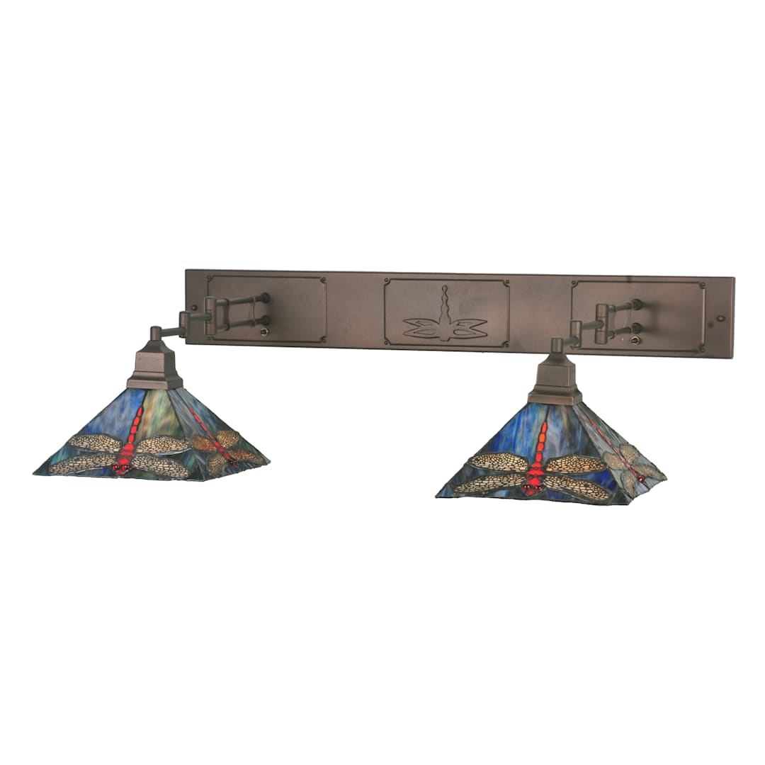 36" W Tiffany Hanginghead Dragonfly 2 Light Double Swing Arm Wall Sconce