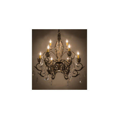 New Country French 9 Light 26" Wide Crystal Candle Style Chandelier