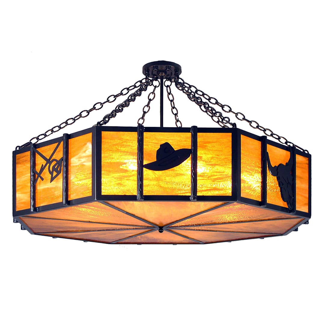 Southwest 8 Light 47-1/2" Wide Semi Flush Drum Ceiling Fixture with Yellow Glass Shade