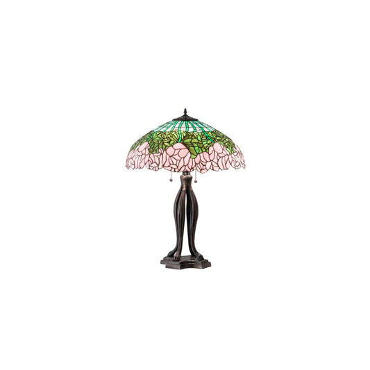 Tiffany Cabbage Rose 3 Light 30" Tall Buffet Table Lamp