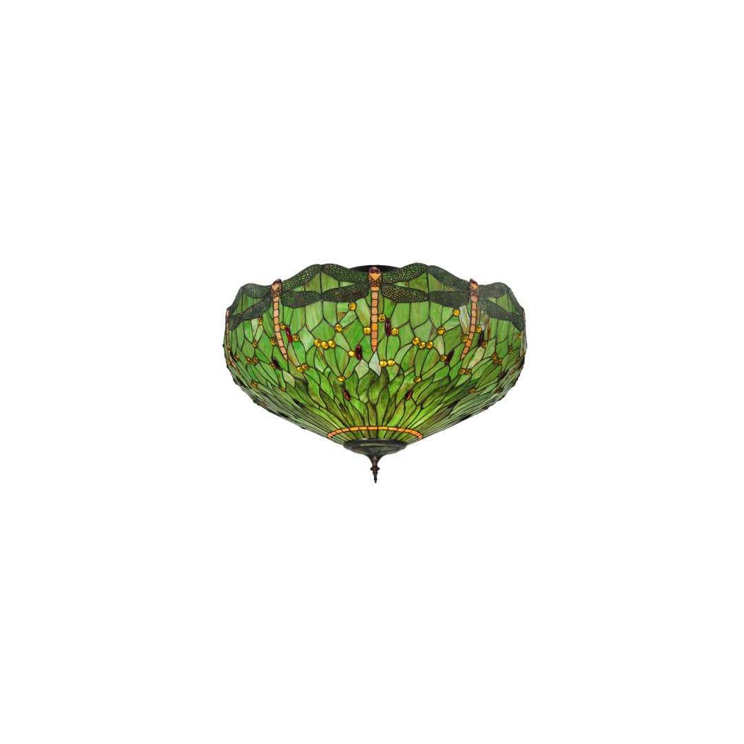 Tiffany Hanginghead Dragonfly 5 Light 38" Wide Semi-Flush Bowl Ceiling Fixture