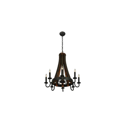 Barrel Stave Madera 8 Light 24" Wide Taper Candle Style Chandelier