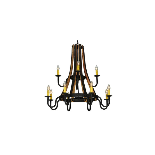 Barrel Stave Madera 12 Light 44" Wide Wrought Iron Candle Style Chandelier